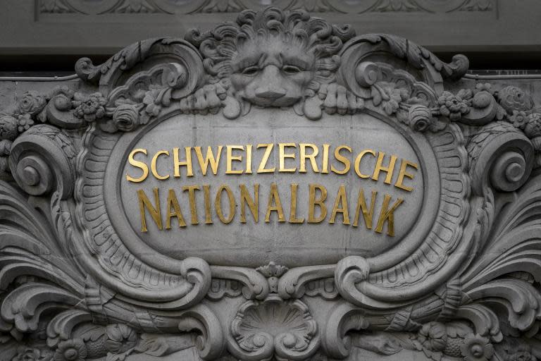 A sign for the Swiss National Bank headquarters in Bern, October 14, 2014