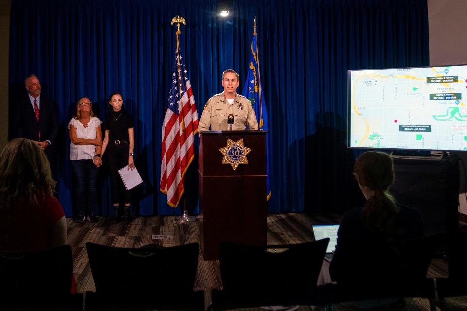 Las Vegas police Lt. Jason Johansson speaks during a news conference Tuesday, Sept. 19, 2023, in Las Vegas.