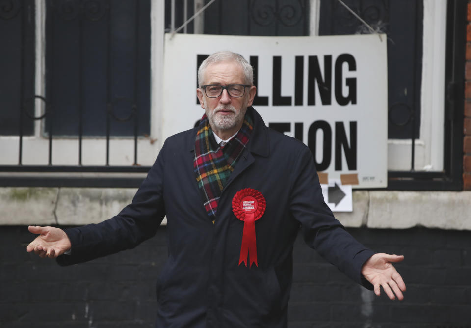 British opposition Labour Party leader Jeremy Corbyn earlier today. (AP Photo/Thanassis Stavrakis)