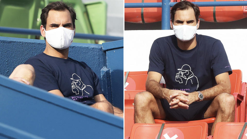 Roger Federer, pictured here watching Dan Evans and Jeremy Chardy at the Qatar Open.