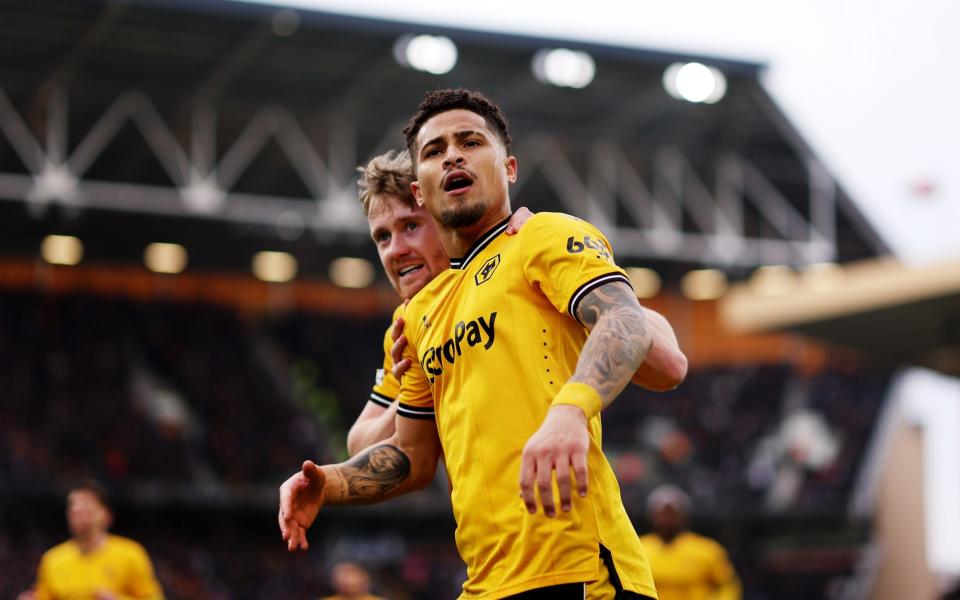 Joao Gomes celebrates assisting Nelson Semedo's goal against Fulham