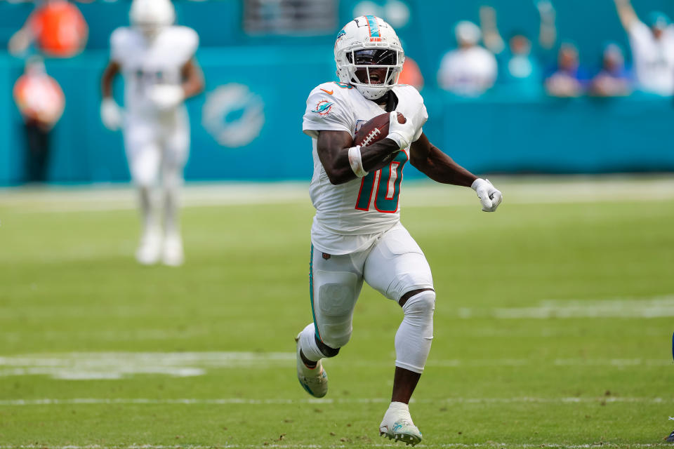 Tyreek Hill is one of many Miami Dolphins players helping fantasy teams in 2023. (Photo by Brandon Sloter/Image Of Sport/Getty Images)