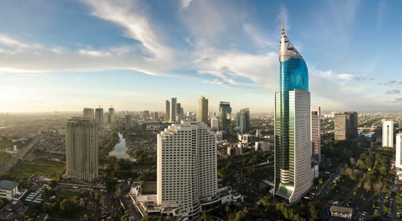 A wide-angle shot of downtown Jakarta.