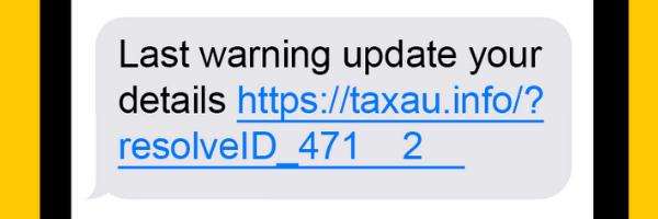 The ATO is warning Aussies about this fake text advising Australians to update their myGov details. (Source: ATO)