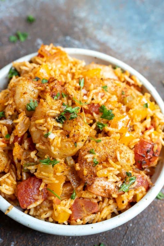 Make dinner fun and flavorful with this Cajun shrimp and rice casserole recipe. This hearty, nutritious meal will be a new family favorite!<p><strong>Get the recipe: <a href="https://wonkywonderful.com/cajun-shrimp-and-rice-casserole/" rel="sponsored" target="_blank" data-ylk="slk:Cajun Shrimp and Rent Casserole;elm:context_link;itc:0;sec:content-canvas" class="link ">Cajun Shrimp and Rent Casserole</a></strong></p>