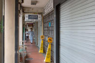 A row of closed shops seen at Arab Street on 7 April 2020, the first day of Singapore's month-long circuit breaker period. (PHOTO: Dhany Osman / Yahoo News Singapore)