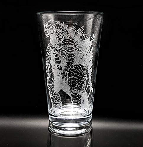 Laser etched Godzilla pint glass