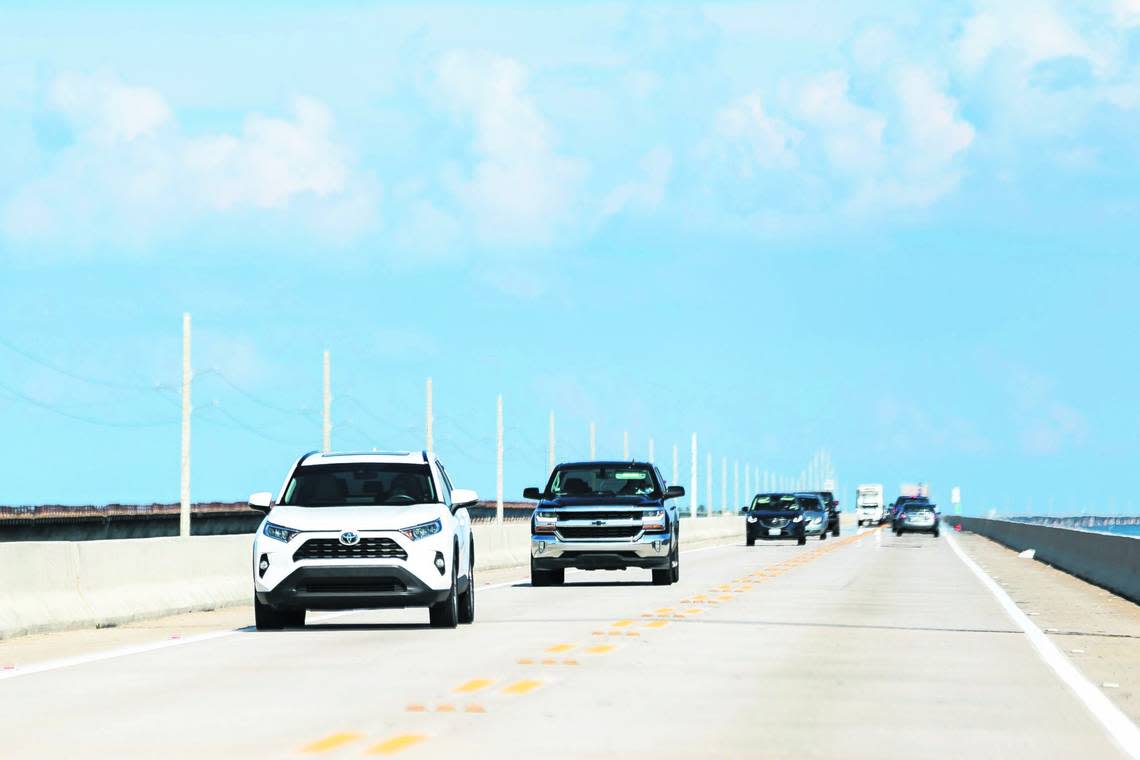 Cars make their way along the Overseas Highway’s Seven Mile Bridge near Little Duck Key and Bahia Honda State Park on Monday, Oct. 11, 2021.