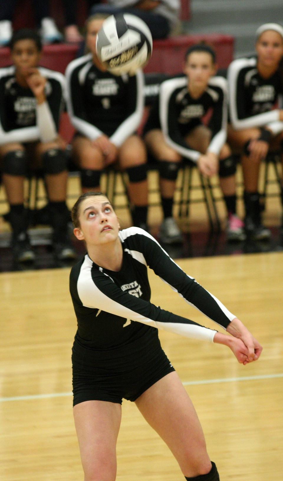 Ashley Evans, playing against St. Ursula for Lakota East in October 2012, will play professionally in the inaugural Pro Volleyball Federation.