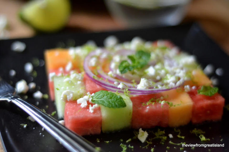 <p>theviewfromgreatisland.com</p><p>A perfect side dish for a summer get-together!</p><p><strong>Get the recipe: <a href="http://theviewfromgreatisland.com/summer-melon-salad/" rel="nofollow noopener" target="_blank" data-ylk="slk:Summer Melon Salad;elm:context_link;itc:0;sec:content-canvas" class="link ">Summer Melon Salad</a></strong></p>