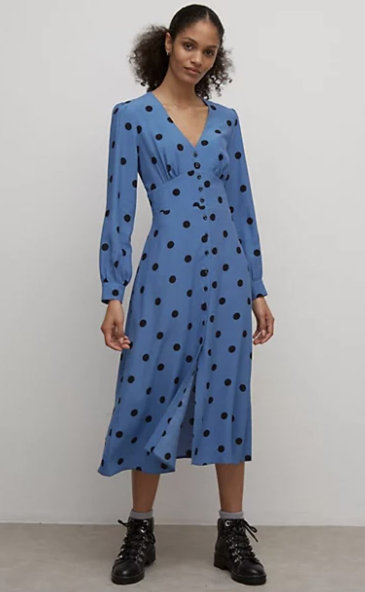 Polka Dot V-Neck Midi Tea Dress