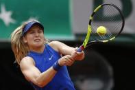 Tennis - French Open - Roland Garros - Eugenie Bouchard of Canada vs Timea Bacsinszky of Switzerland. - Paris, France - 26/05/16. Eugenie Bouchard returns the ball. REUTERS/Pascal Rossignol