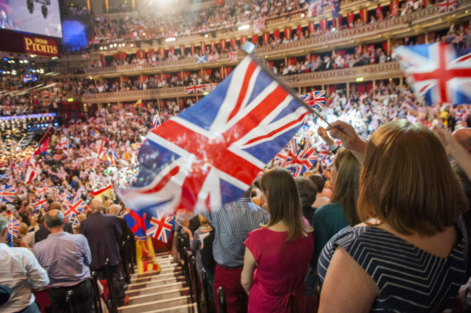 Members of the audience react during the Last Night of the Proms at the Royal Albert Hall, London.(PA)