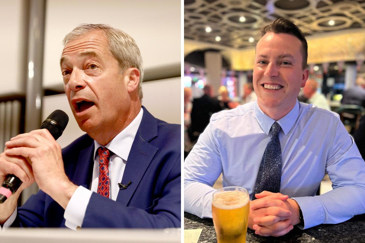 New MP - Nigel Farage (pictured left) has congratulated James McMurdock (pictured right) on his win <i>(Image: PA / Reform UK)</i>