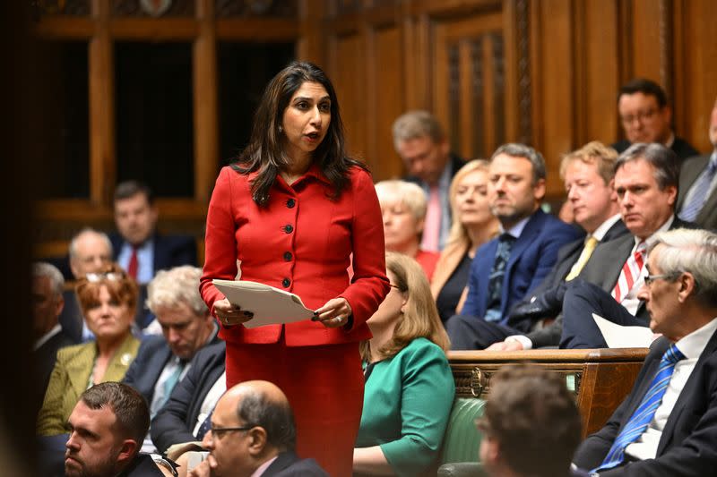 Former British Home Secretary Suella Braverman delivers a personal statement at the House of Commons in London