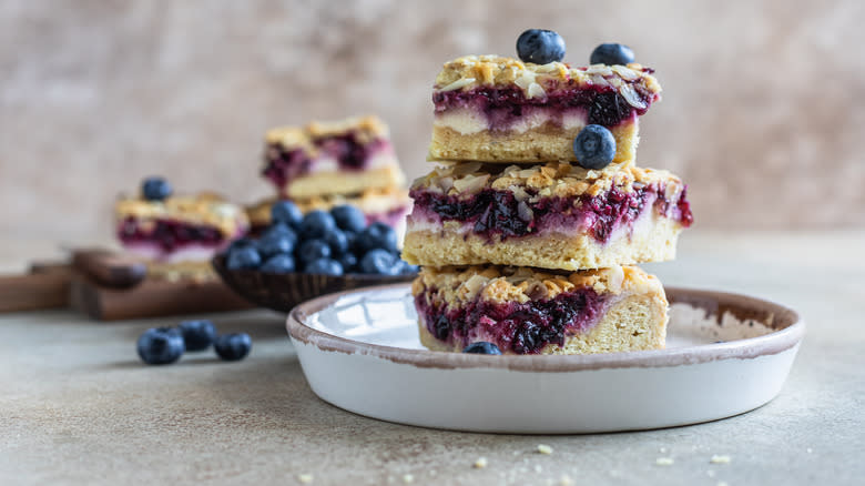 Stacked blueberry crumb bars