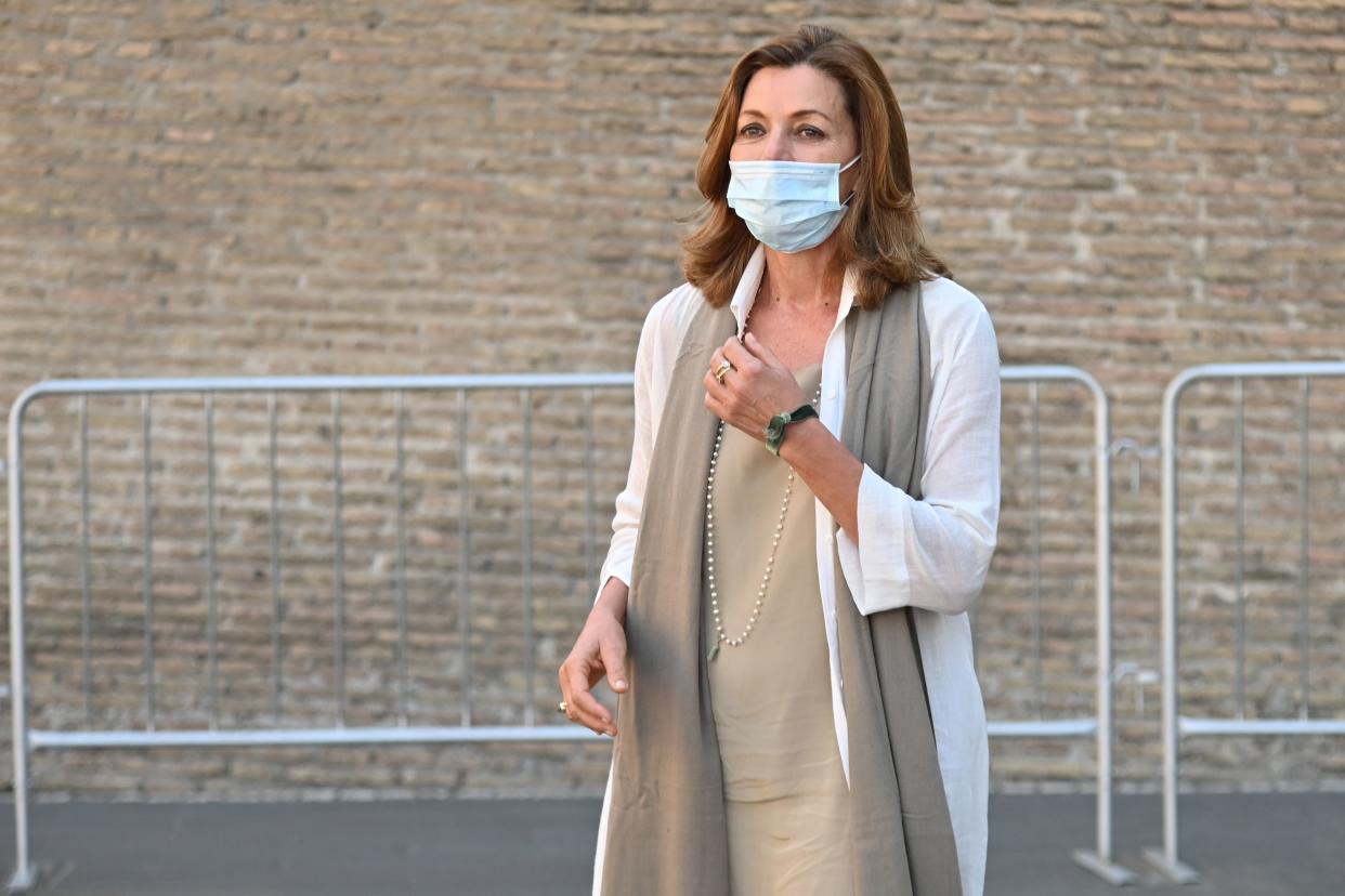 Museums Director Barbara Jatta stands outside the entrance of the Vatican Museums (Musei Vaticani) which reopen to the public on June 1, 2020 in The Vatican, while the city-state eases its lockdown aimed at curbing the spread of the COVID-19 infection, caused by the novel coronavirus. (Photo by ANDREAS SOLARO / AFP) (Photo by ANDREAS SOLARO/AFP via Getty Images)