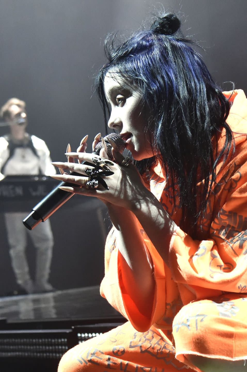 <p>Billie showed off her deep blue streaks while she performed songs from her debut album, <em>When We Fall Asleep, Where Do We Go?</em>, at a venue in San Francisco. </p>