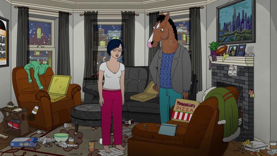 BoJack in Diane's messy apartment