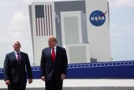 U.S. President Donald Trump and U.S. Vice President Mike Pence attend the launch of a SpaceX Falcon 9 rocket and Crew Dragon spacecraft, from Cape Canaveral