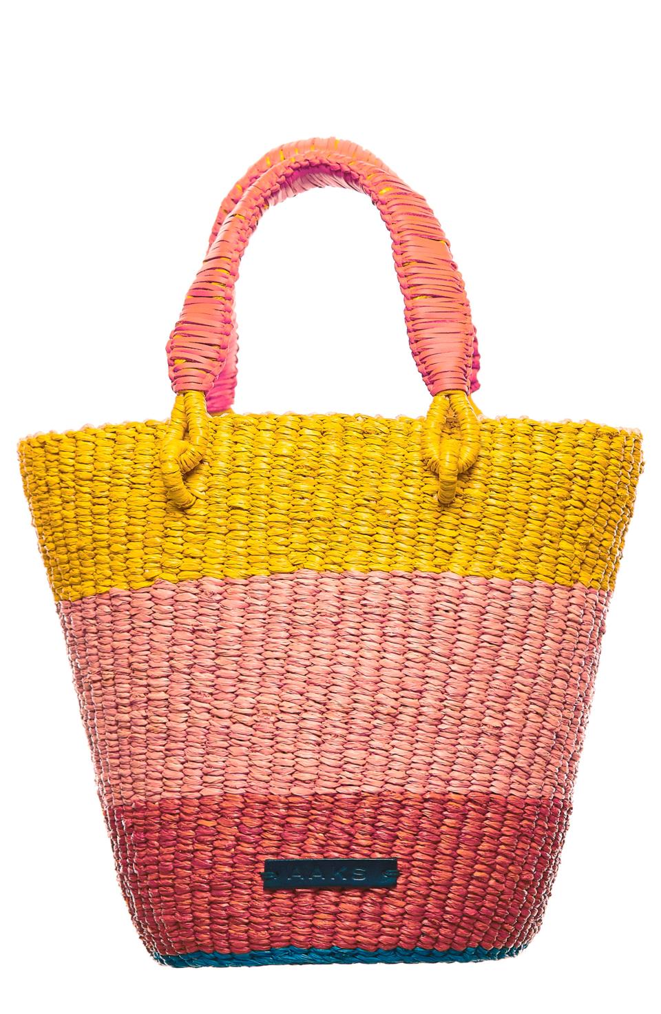 18) A A K S AAKS Tia Raffia Bucket Bag in Yellow/Pale Pink/Dark Orange at Nordstrom