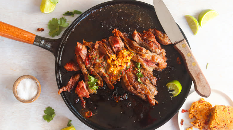 chipotle steak on a griddle