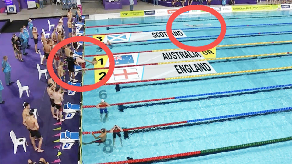 Tom Dean, pictured here leaving the pool before the race was officially over.