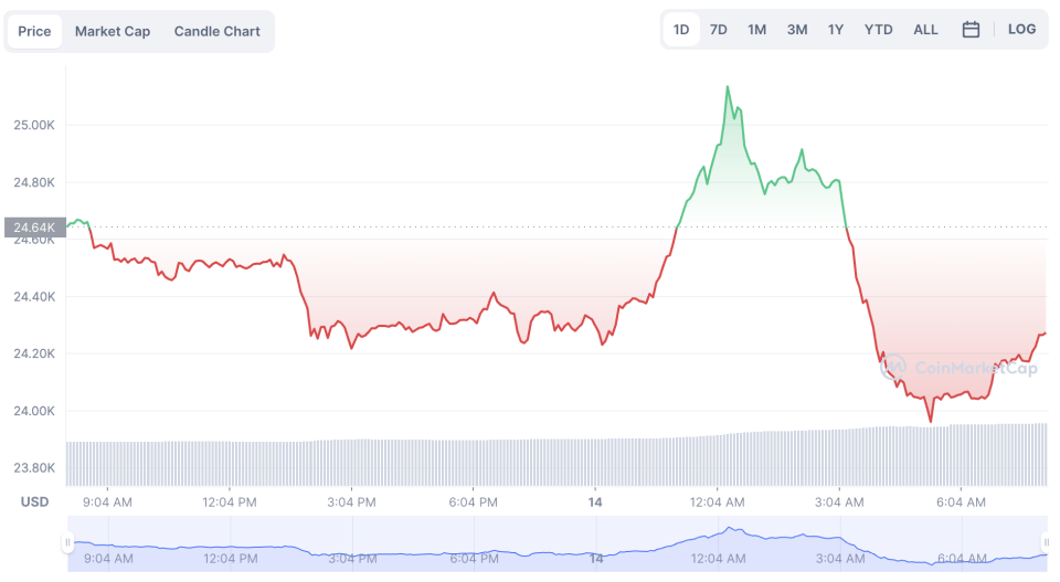 La variación del precio del Bitcoin en el último año. Fuente: coinmarketcap.com.