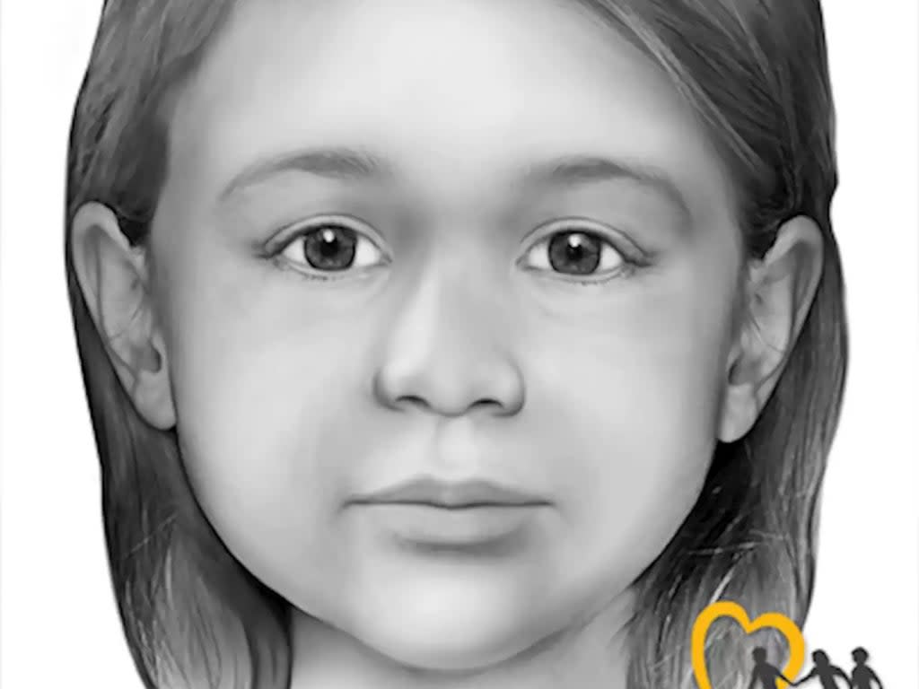 A sketch of “Little Miss Nobody,” a little girl whose unidentified remains were discovered in an Arizona desert wash in 1960.  (National Centre for Missing and Exploited Children)