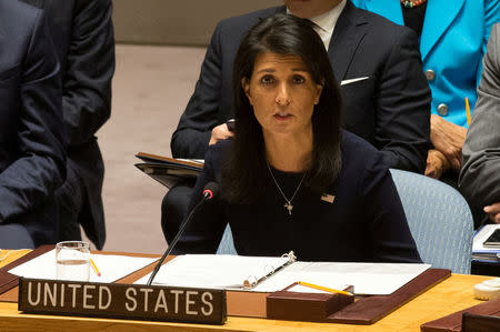 U.S. Ambassador to the United Nations Nikki Haley delivers remarks during a meeting by the United Nations Security Council on North Korea at the U.N. headquarters in New York City, U.S., September 4, 2017. REUTERS/Joe Penney