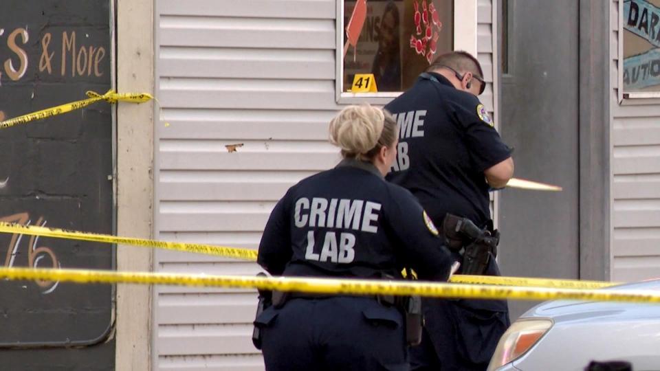 Image: Police at the scene of the shooting in the Ville neighborhood of St. Louis on June 21, 2021. (KSDK)