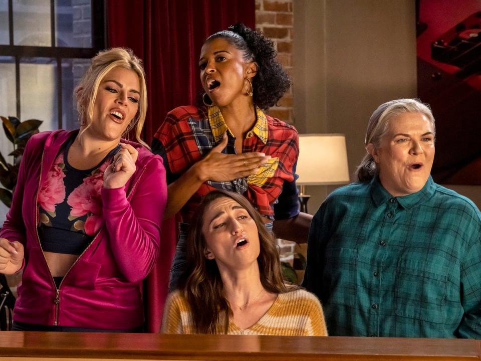 Busy Philipps, Renée Elise Goldsberry, Sara Bareilles and Paula Pell in ‘Girls5Eva' (Zach Dilgard/Peacock)
