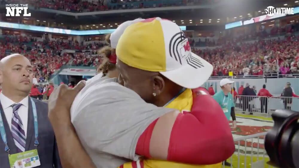 Patrick Mahomes' touching post-game embrace with his father, Pat, is caught  on film