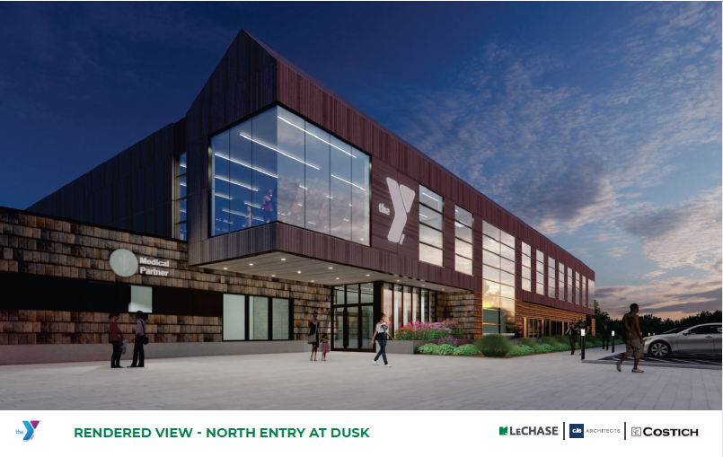 A rendered view is seen of the north entry of the new Canandaigua Family YMCA planned for the corner of North Bloomfield Road and North Street in the city.