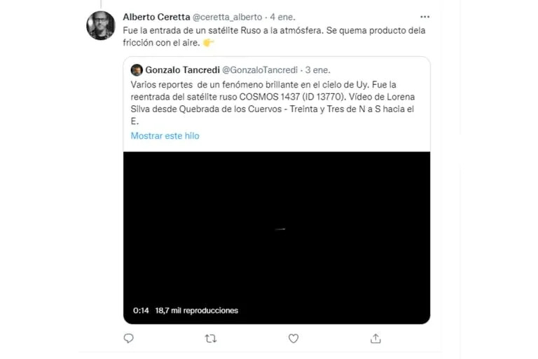 El especialista Alberto Ceretta explic&#xf3; en su Twitter las causas de la desintegraci&#xf3;n del sat&#xe9;lite