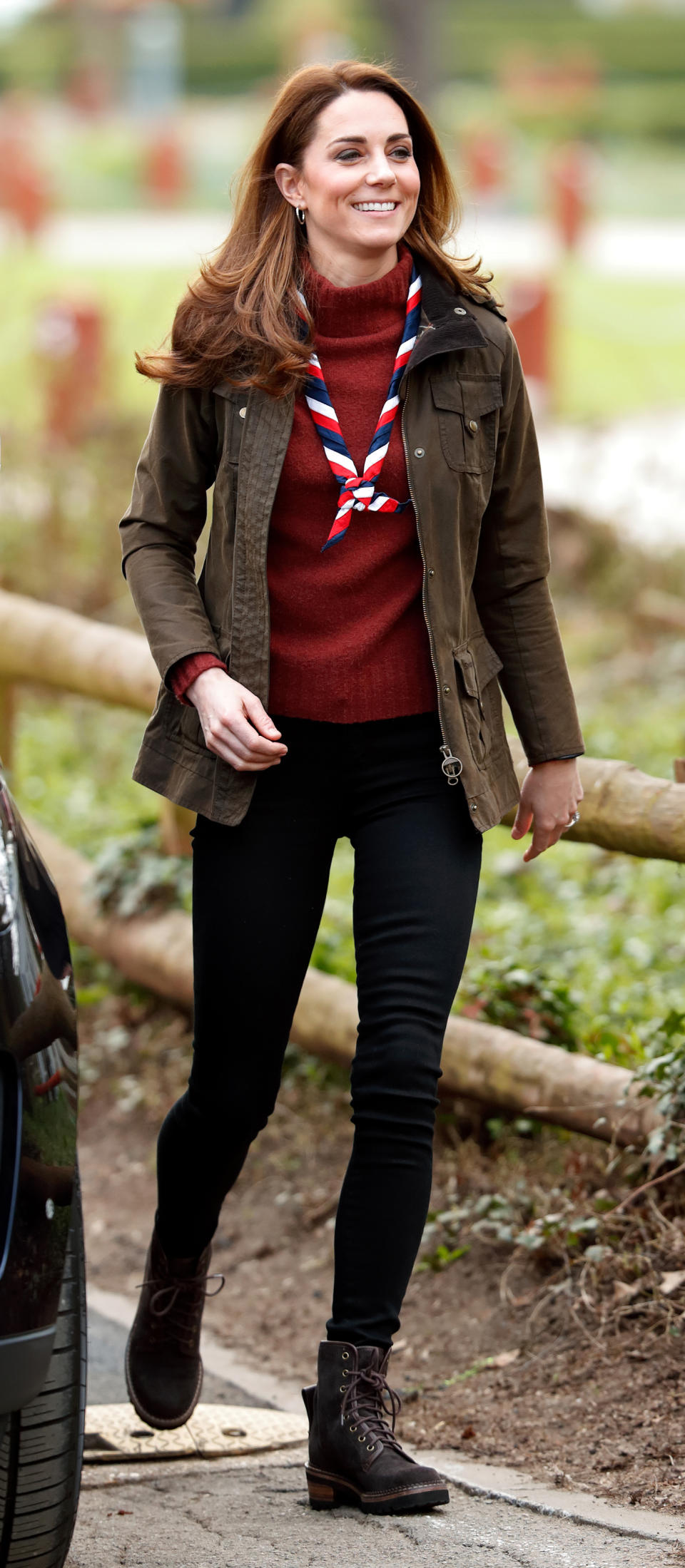 The Duchess of Cambridge visits the Scouts' headquarters at Gilwell Park on 28 March, 2019, in Epping, England. (Getty Images)