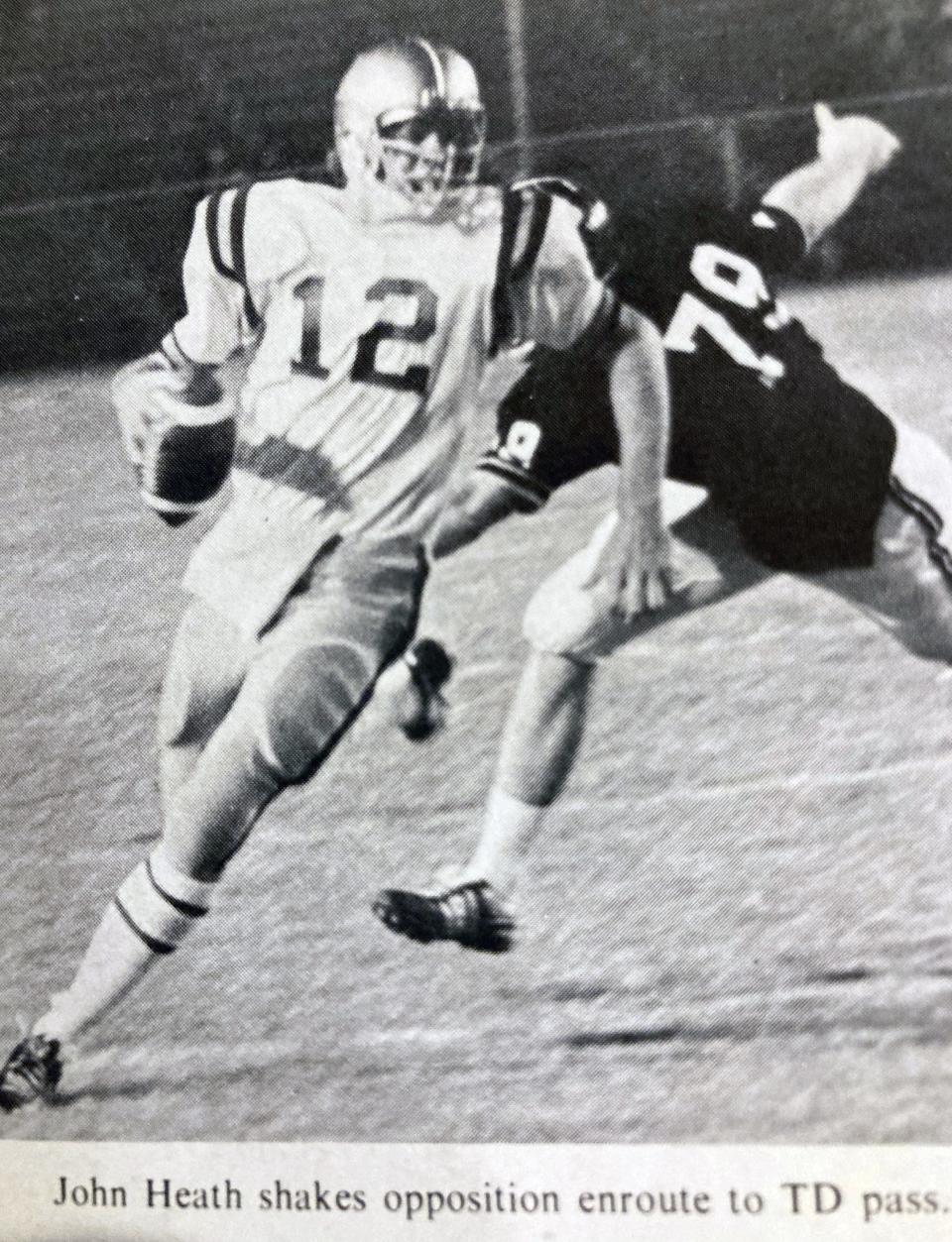 Cardinal Mooney quarterback John Heath Jr. scrambles in a game from 1972.