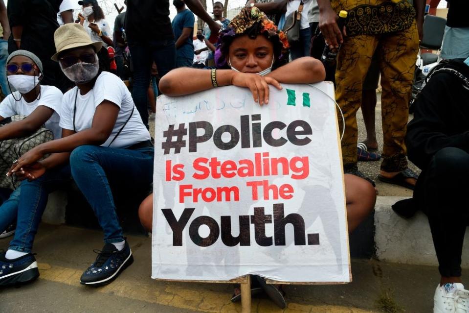 Nigerian protester calling for an end to the Special Anti-Robbery Squad (AFP via Getty Images)