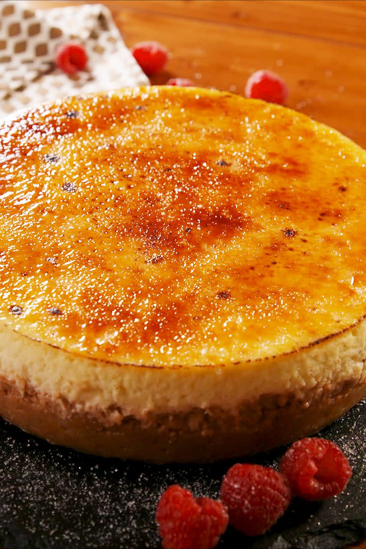 <p>We highly recommend using a torch to get that perfect caramelized sugar topping. </p><p>Get the recipe from <a href="https://www.delish.com/cooking/recipe-ideas/a24444505/creme-brulee-cheesecake-recipe/" rel="nofollow noopener" target="_blank" data-ylk="slk:Delish;elm:context_link;itc:0;sec:content-canvas" class="link ">Delish</a>. </p>