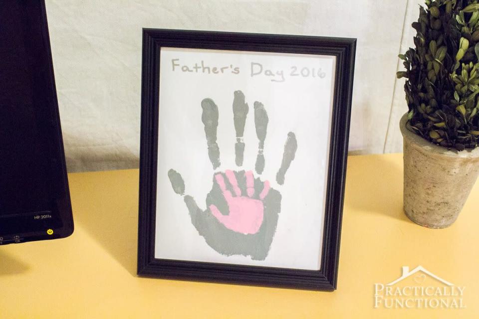 <p>Practically Functional</p><p>All hands on deck (including dad) for this fun and messy art project from <a href="https://www.practicallyfunctional.com/diy-fathers-day-handprint-craft/" rel="nofollow noopener" target="_blank" data-ylk="slk:Practically Functional;elm:context_link;itc:0;sec:content-canvas" class="link ">Practically Functional</a>! With card stock and a foam roller, show the special guy of the day that you are with him always. Safe and fun for toddlers, preschoolers and kids of all ages.<br><strong><br>Related: <a href="https://www.yahoo.com/lifestyle/50-happy-heavenly-fathers-day-221000139.html" data-ylk="slk:50 'Happy Heavenly Father's Day' Wishes;elm:context_link;itc:0;sec:content-canvas;outcm:mb_qualified_link;_E:mb_qualified_link;ct:story;" class="link  yahoo-link">50 'Happy Heavenly Father's Day' Wishes</a></strong><br></p>