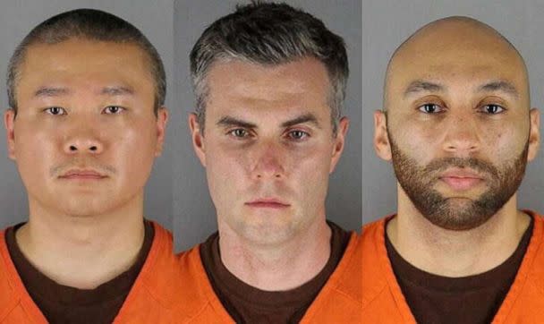 PHOTO: Former Minneapolis police officers Tou Thao, Thomas Lane and J. Alexander Kueng in a combination of booking photographs from the Minnesota Department of Corrections and Hennepin County Jail in Minneapolis. (Minnesota DOC and Hennepin County Sheriff's Office via Reuters, FILE)