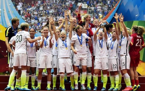 USA celebrate winning the World Cup in 2015 - Credit: Getty images