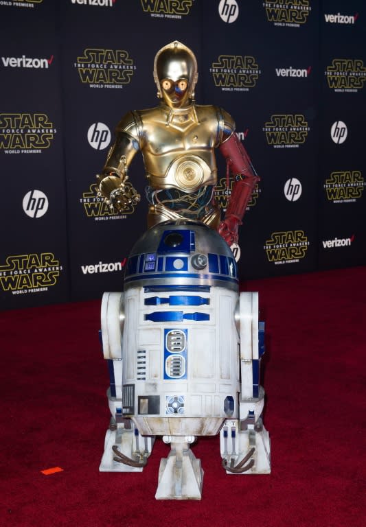 R2-D2 and C-3PO attend the World Premiere of "Star Wars: The Force Awakens", in Hollywood, California, on December 14, 2015