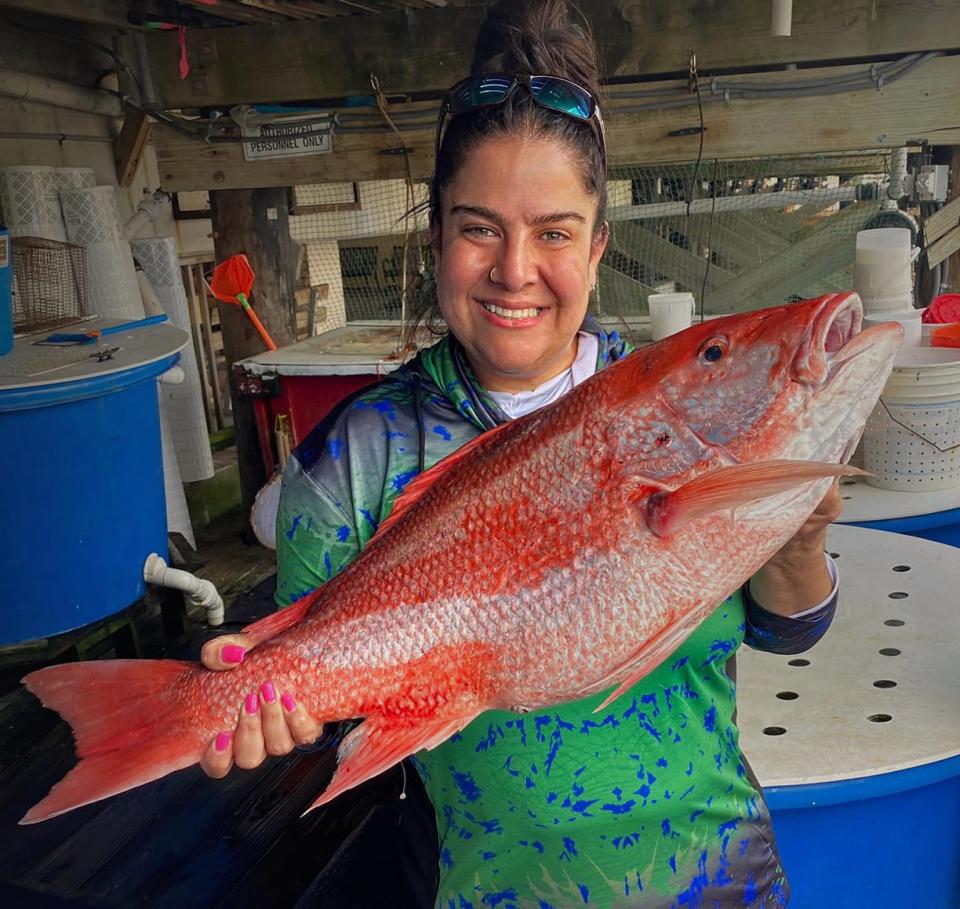 Sara Movahedi of Tampa caught this 25-inch American red snapper on a frozen scaled sardine while fishing in 175 feet of water offshore out of Hubbard's Marina at John's Pass in Madeira Beach this past weekend.