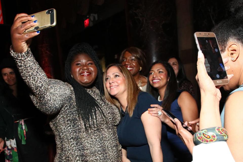 <div class="inline-image__caption"><p>Gabourey Sidibe taking photos with her pals at a luncheon on May 15, 2019, in New York City. </p></div> <div class="inline-image__credit">Astrid Stawiarz/Getty</div>