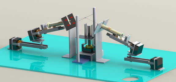 A computer rendering of the UCSD microgravity fire experiment, after deposition of the fuel droplet.