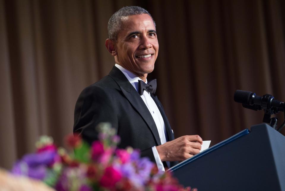 President Barack Obama addresses the White House Correspondents' Association dinner on April 30, 2016.
