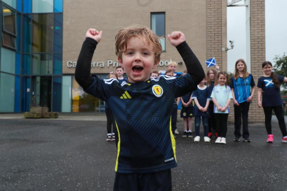 Kaiden Condol, 3, jumping for joy <i>(Image: South Lanarkshire Council)</i>