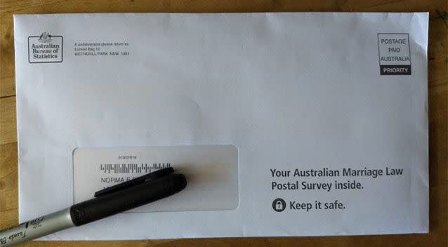 Same-sex marriage postal vote forms have reportedly been sent to dead people, casting doubts over the accuracy of the Federal Government’s $122 million survey. Picture: Facebook/‎Catherine Beasley