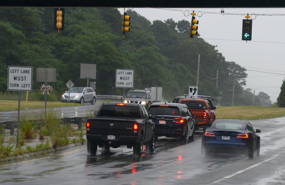 “We can't always be thinking we're going to be able to drive 80 miles an hour on the Cape, it's not set up that way,” said Judith MacLeod Froman, a representative for the Upper Cape on the Cape Cod Metropolitan Planning Organization. Traffic lines up along Route 132, or Iyannough Road, in Hyannis on Tuesday.